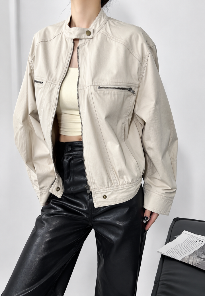 Veste femme oversize à col montant, zip et poignets boutonnés - Nerina