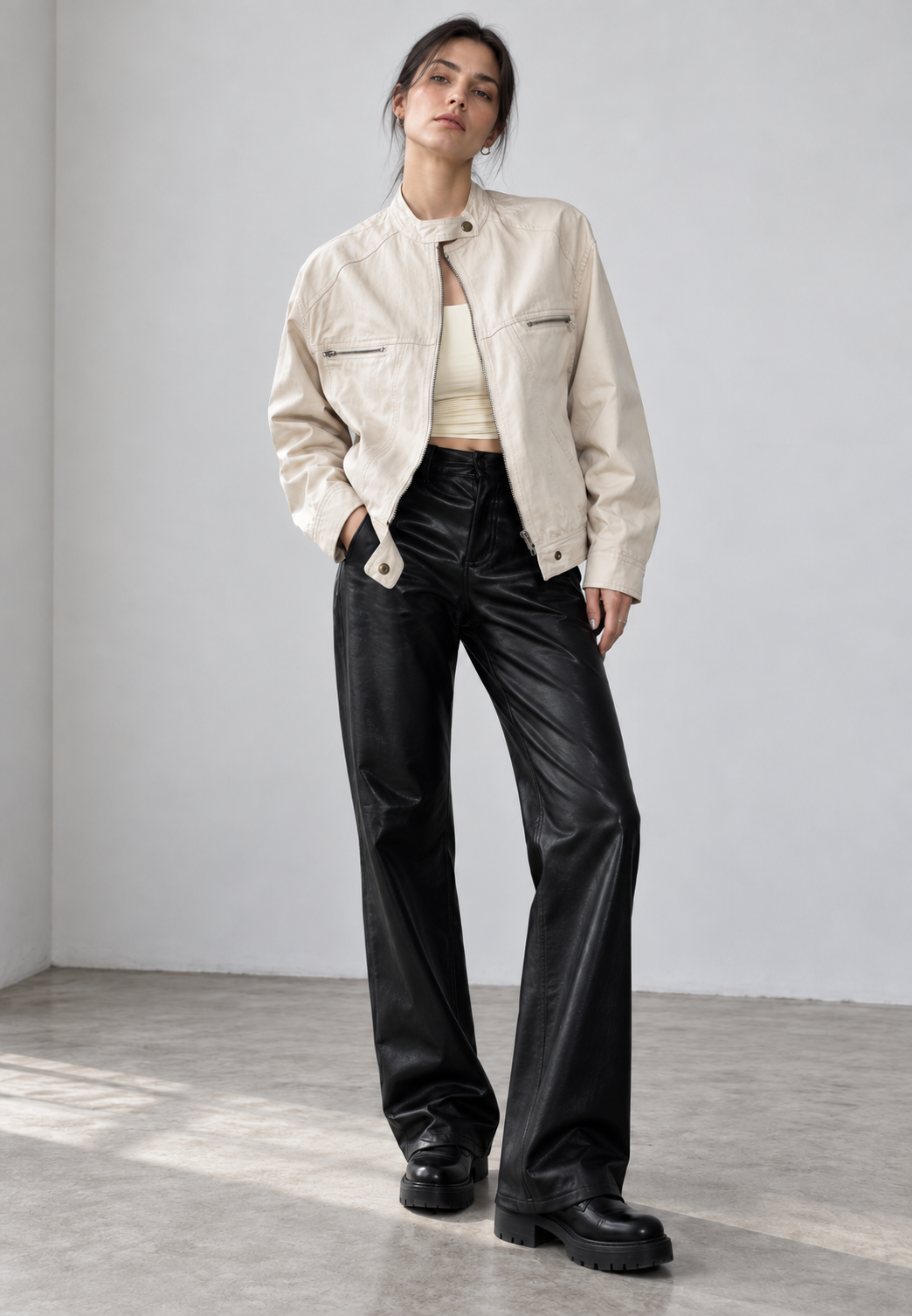 Veste femme oversize à col montant, zip et poignets boutonnés - Nerina