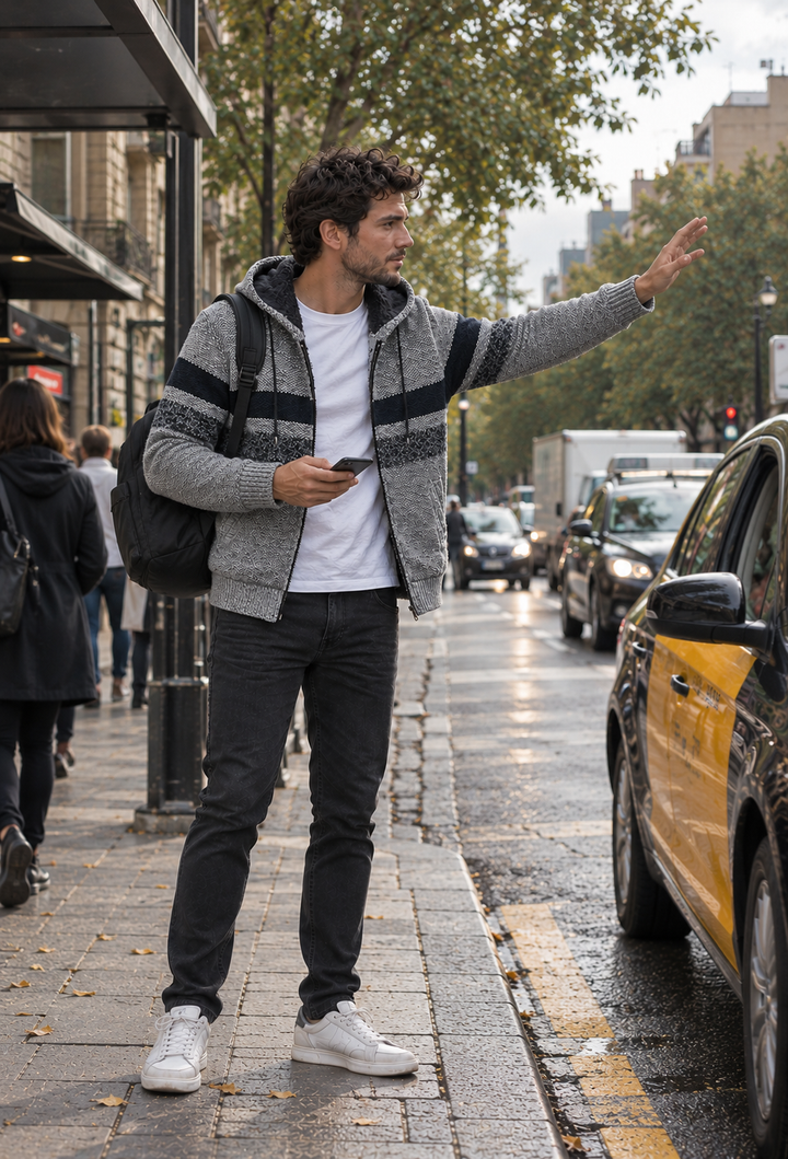Veste en maille homme capuche réglable rayures horizontales doublure duveteuse - Rovian