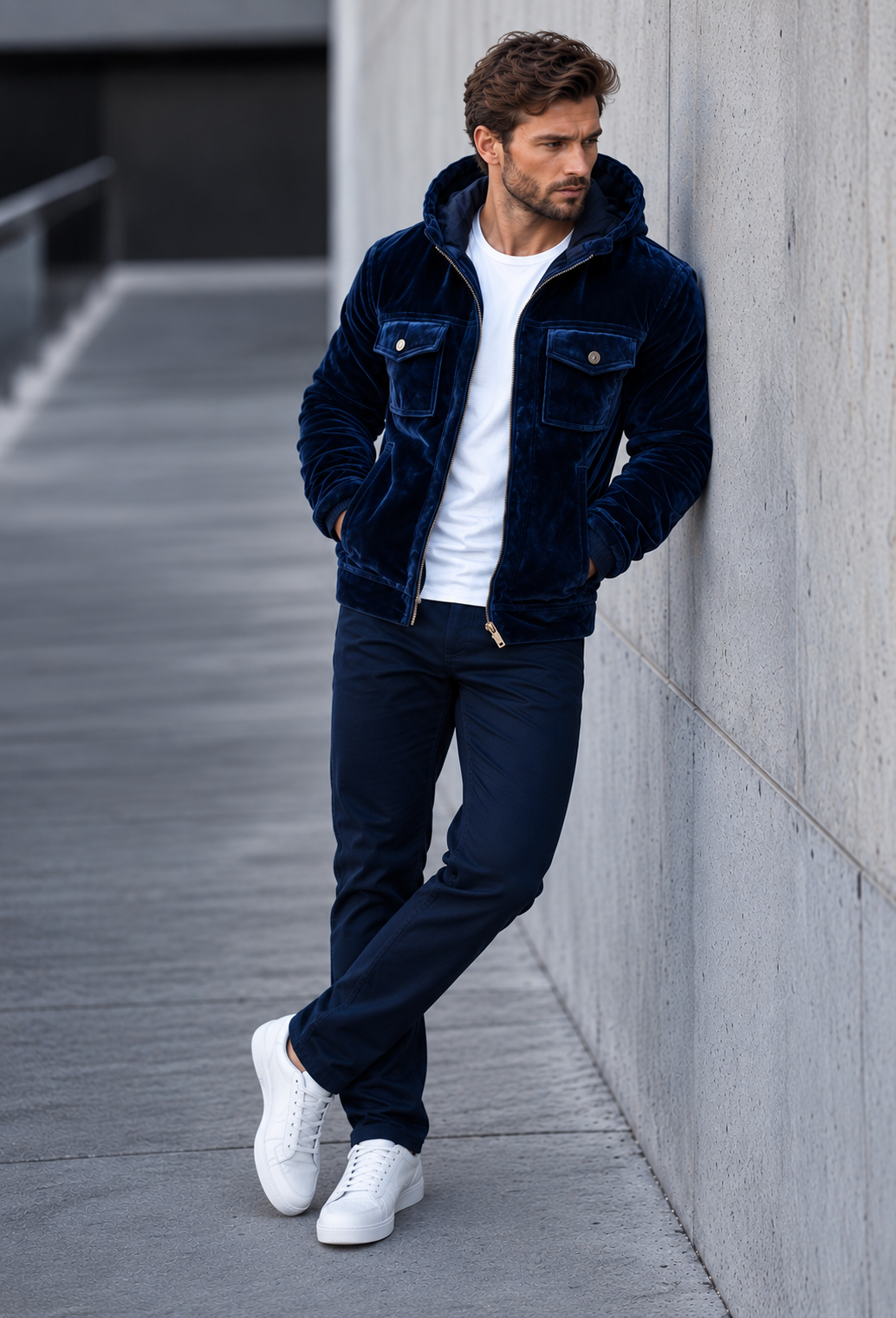 Veste en velours pour homme, à capuche et fermeture éclair - Loïc