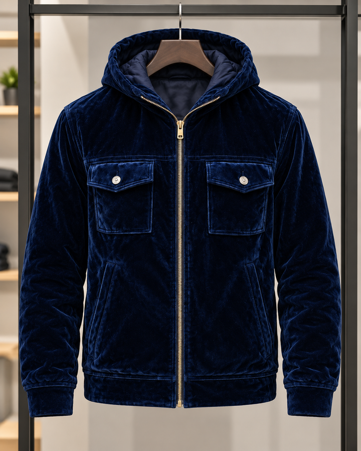Veste en velours pour homme, à capuche et fermeture éclair - Loïc