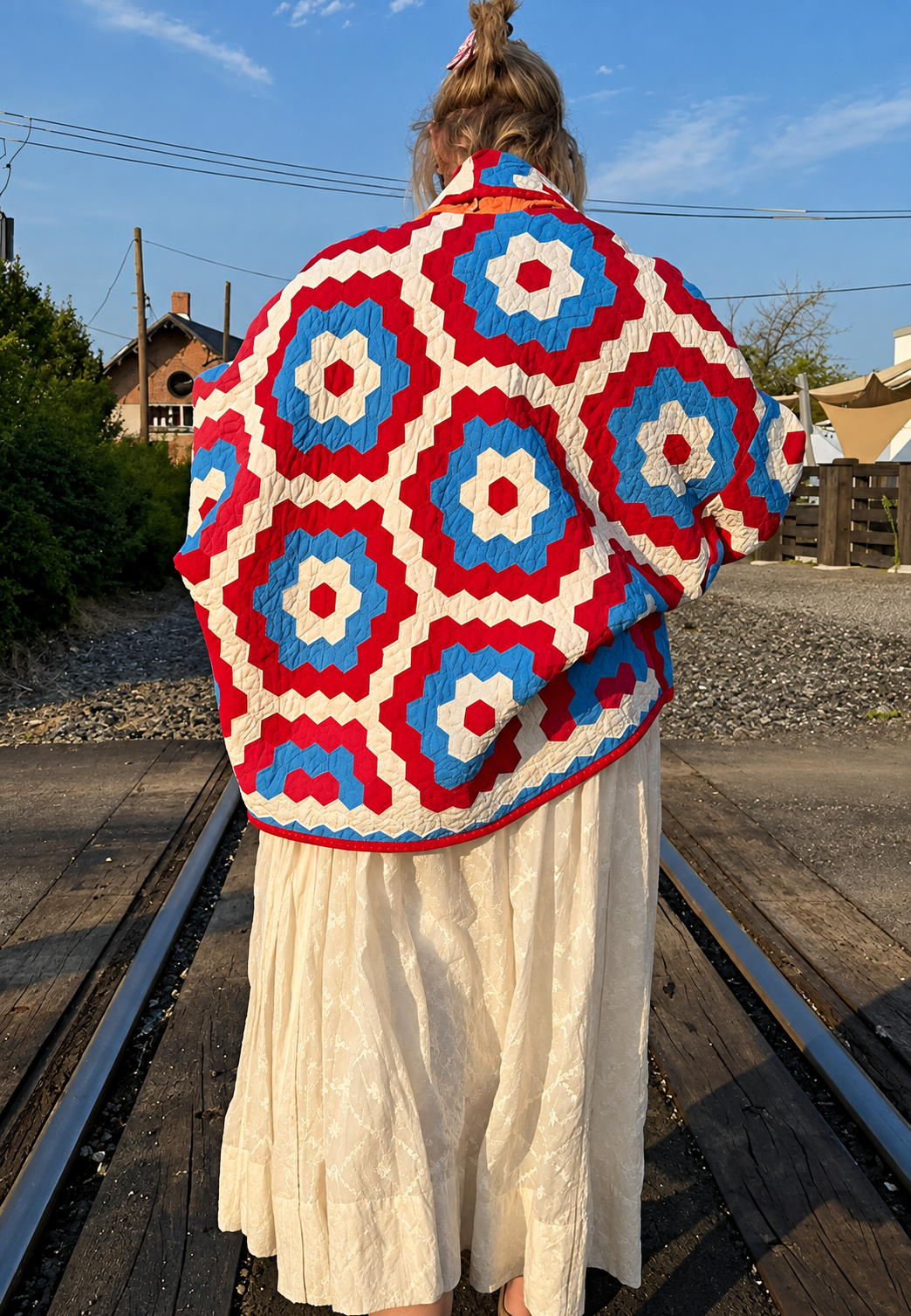 Veste kimono matelassée femme à grands motifs géométriques - Odette