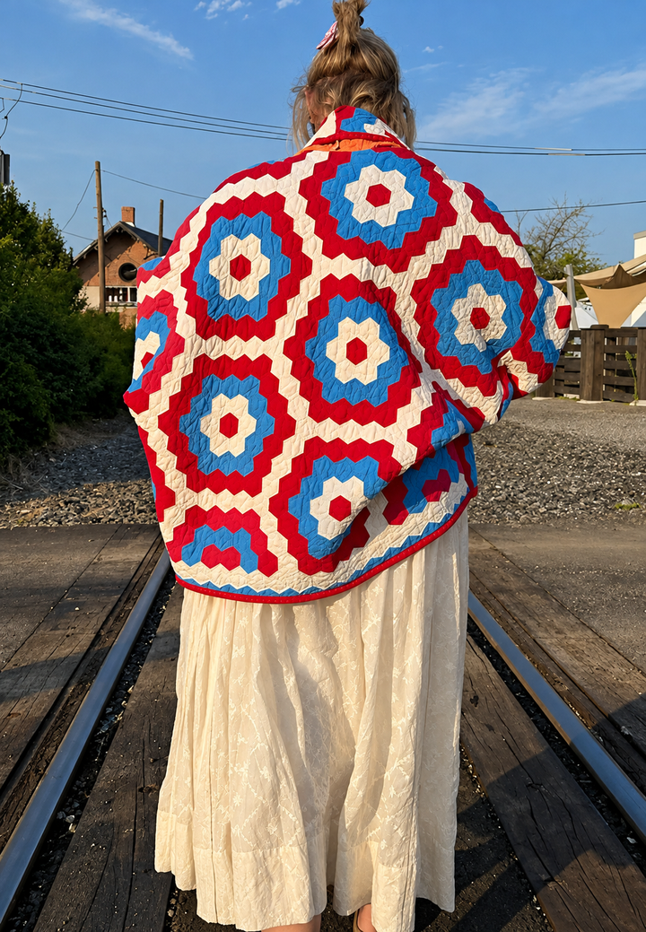Veste kimono matelassée femme à grands motifs géométriques - Odette