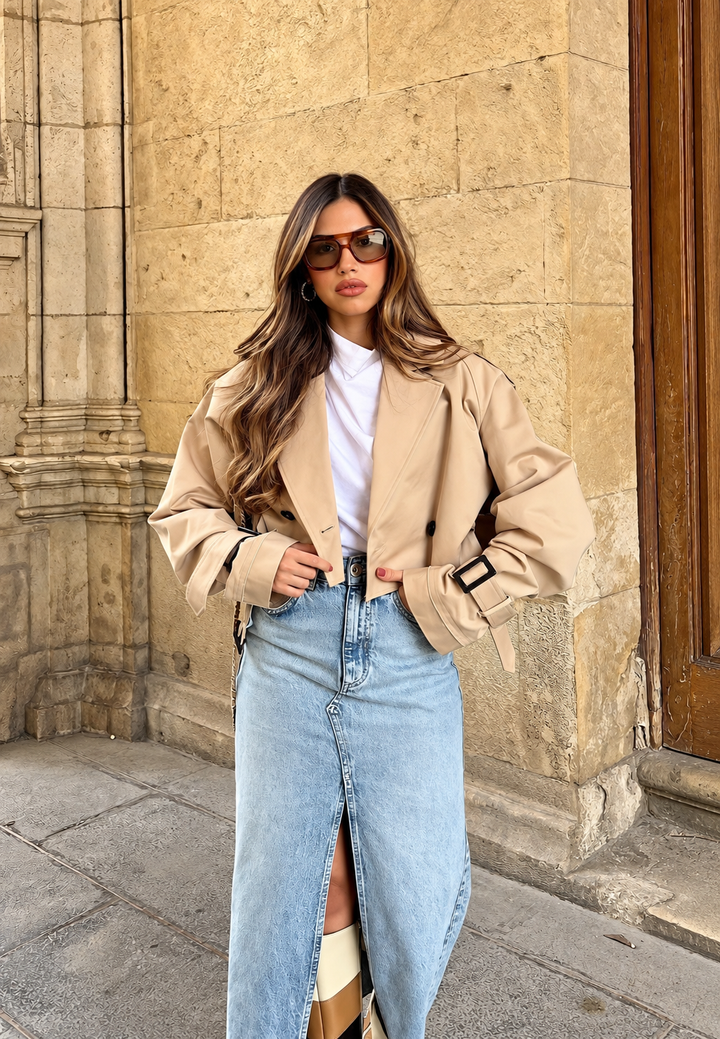 Veste trench femme courte à double boutonnage et ceinture - Cala