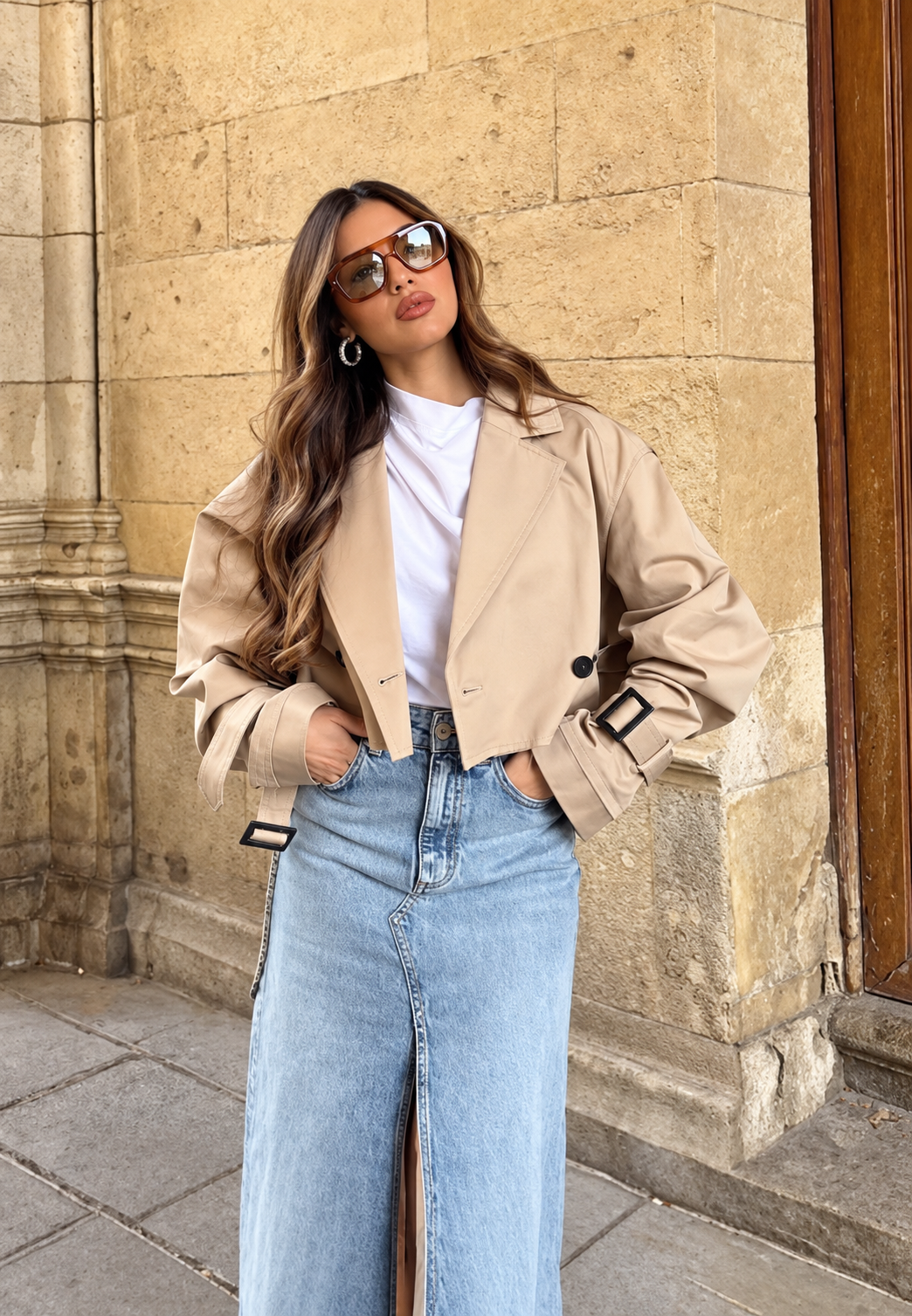 Veste trench femme courte à double boutonnage et ceinture - Cala