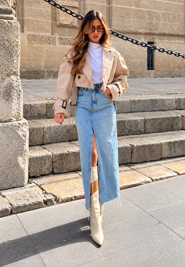 Veste trench femme courte à double boutonnage et ceinture - Cala