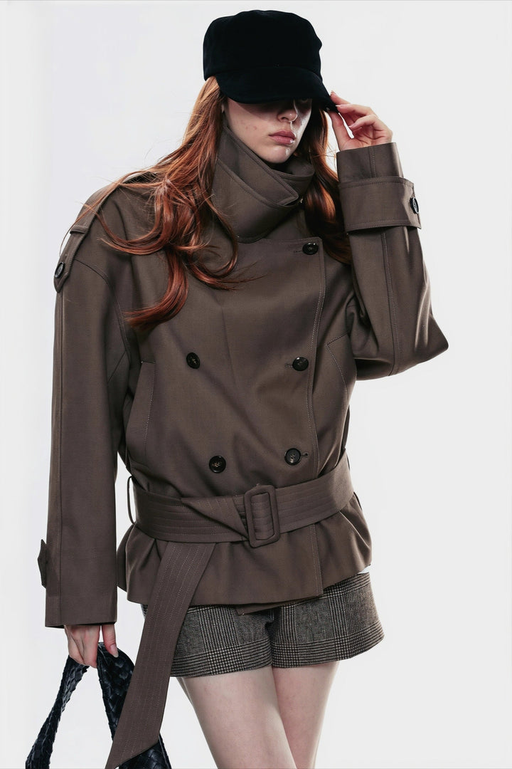 Trench-coat femme à double boutonnage, col asymétrique et ceinture - Iris