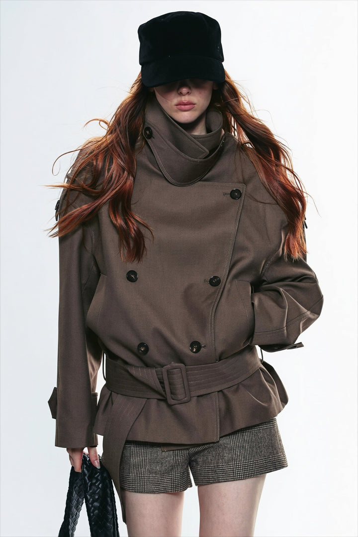 Trench-coat femme à double boutonnage, col asymétrique et ceinture - Iris