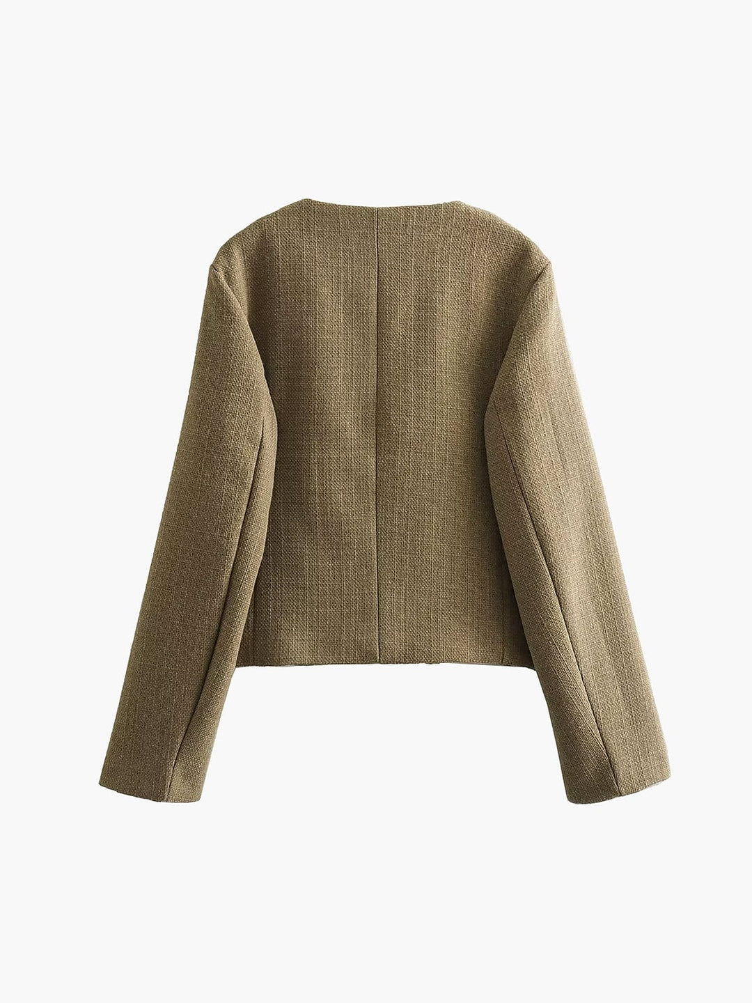 Veste courte en tweed pour femme, boutons dorés, col rond - Miriam