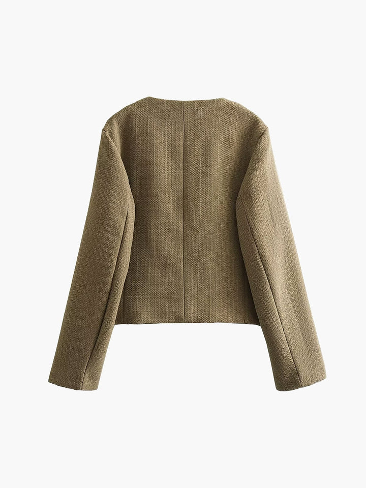 Veste courte en tweed pour femme, boutons dorés, col rond - Miriam
