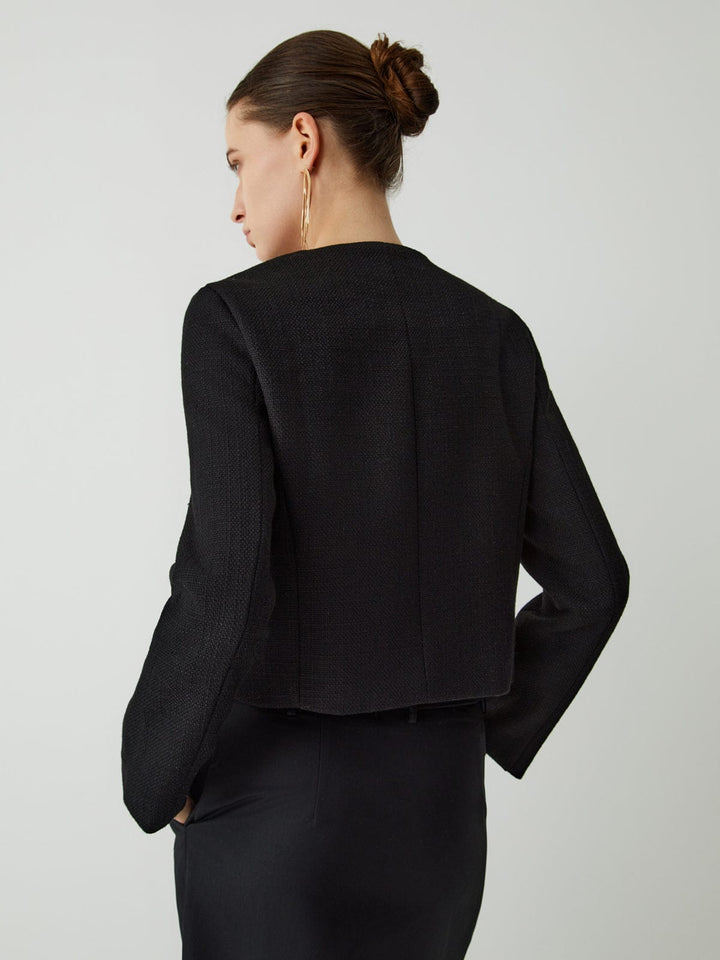 Veste courte en tweed pour femme, boutons dorés, col rond - Miriam