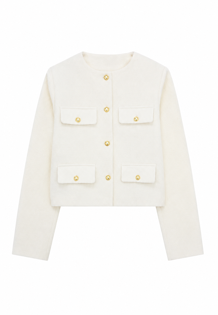 Veste courte en tweed pour femme, col rond, poches - Susie