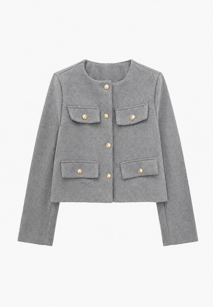 Veste courte en tweed pour femme, col rond, poches - Susie