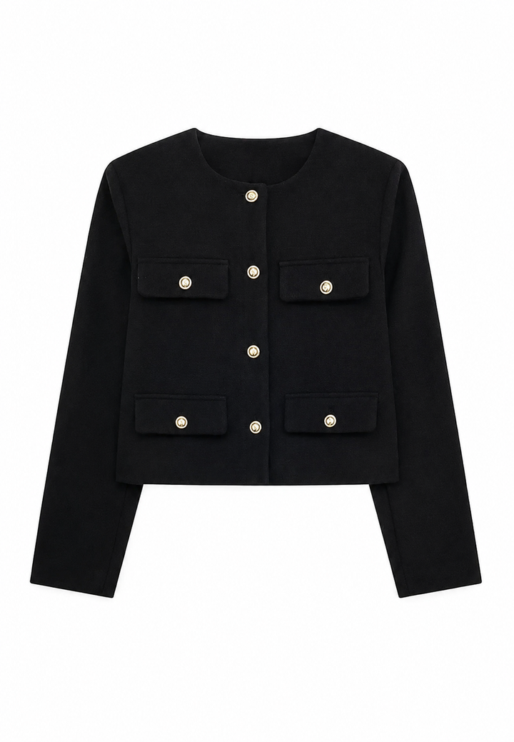Veste courte en tweed pour femme, col rond, poches - Susie