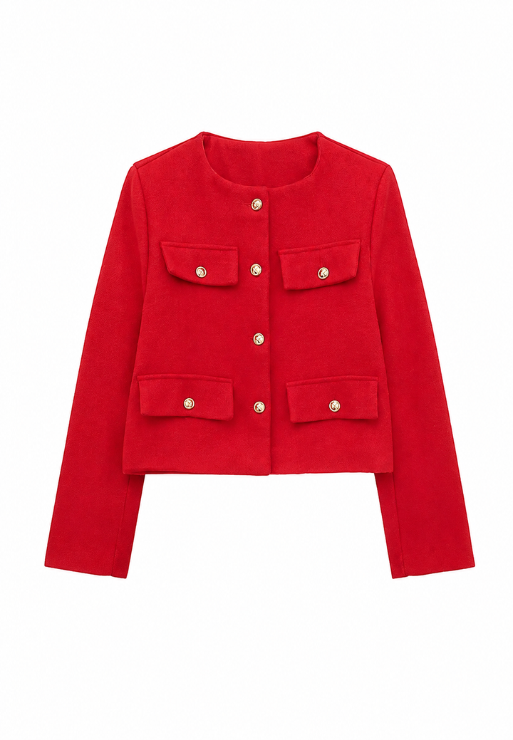 Veste courte en tweed pour femme, col rond, poches - Susie
