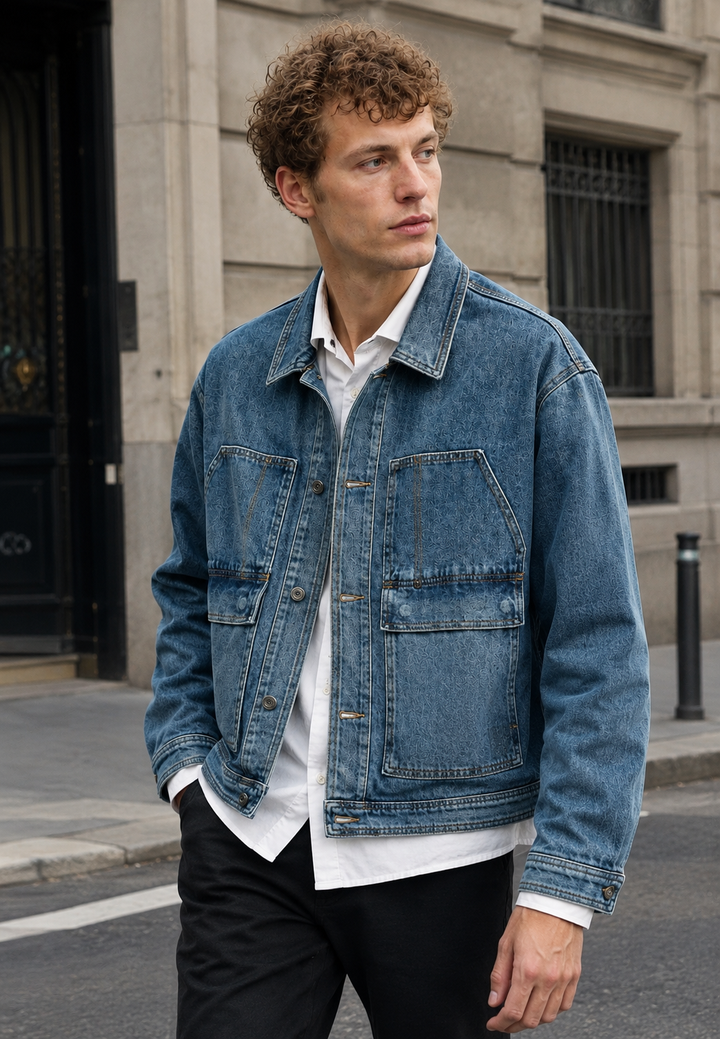 Veste en jean avec de grandes poches, effet délavé - Kaspar