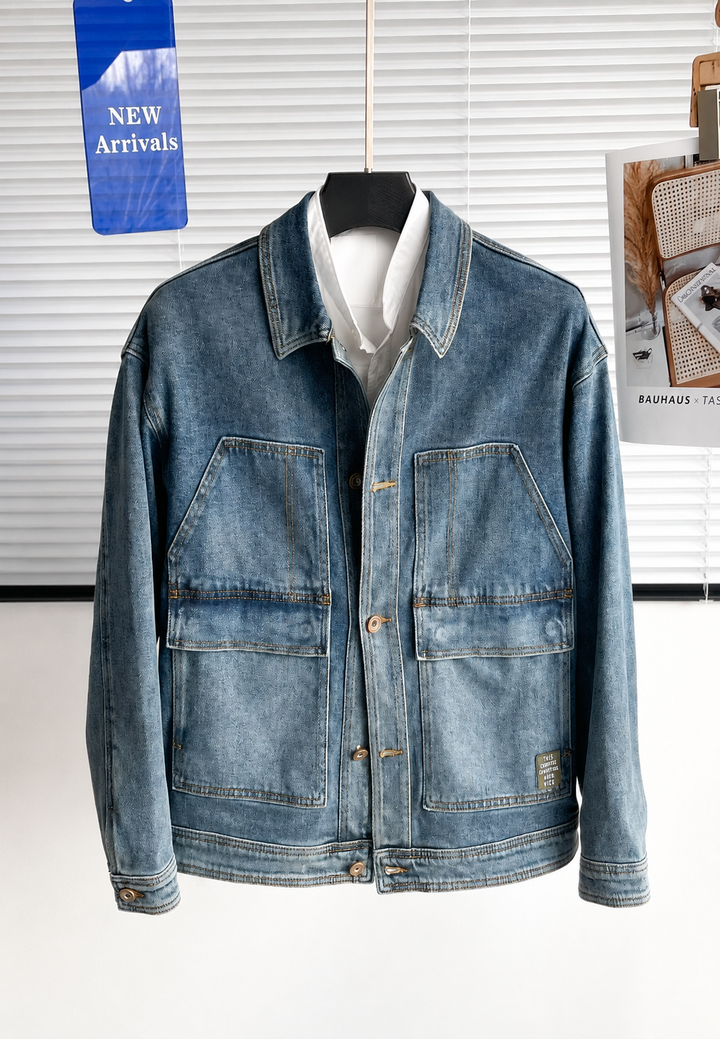 Veste en jean avec de grandes poches, effet délavé - Kaspar