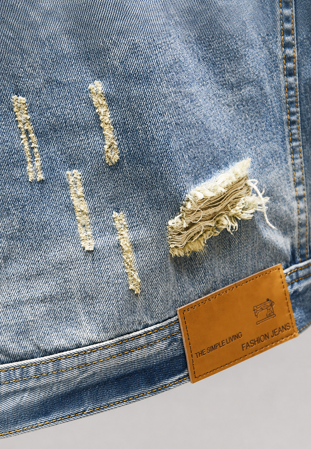 Veste en jean homme coupe slim, déchirée, effet délavé - Levon