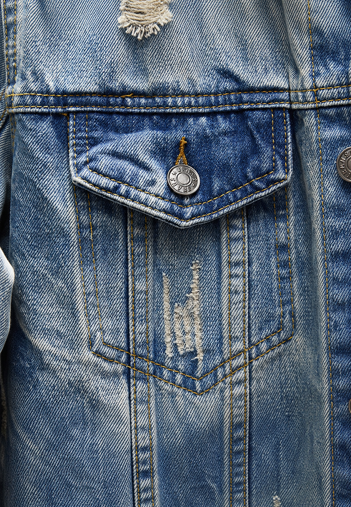 Veste en jean homme coupe slim, déchirée, effet délavé - Levon