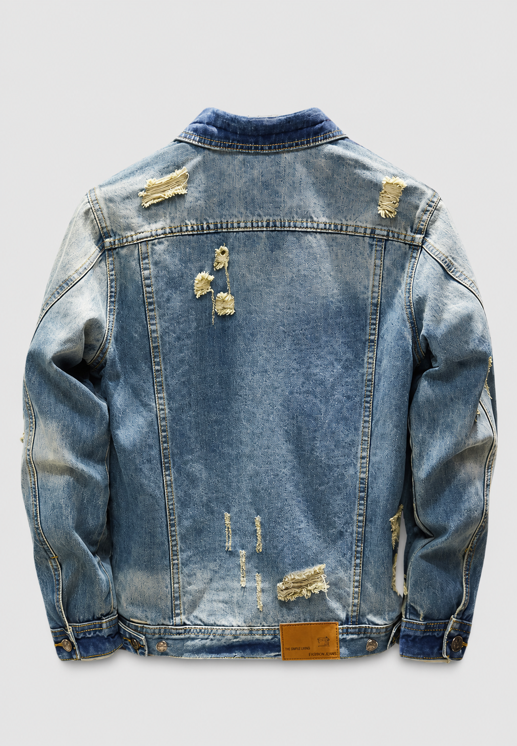 Veste en jean homme coupe slim, déchirée, effet délavé - Levon