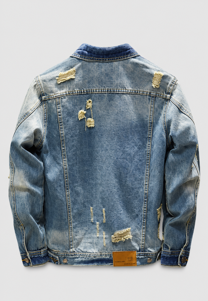 Veste en jean homme coupe slim, déchirée, effet délavé - Levon