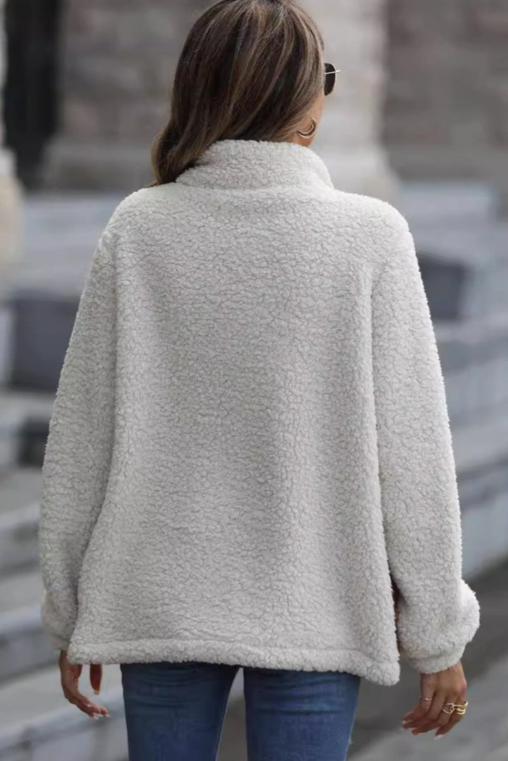 Élise - Veste Zippée à Col Montant en Sherpa à Patches Léopard