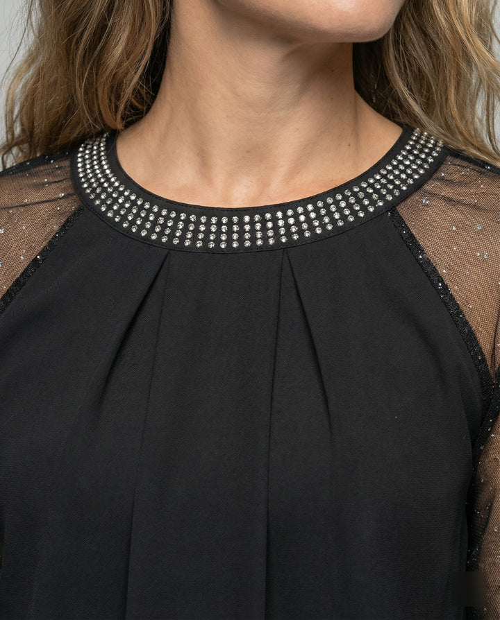 Chemisier transparent à manches longues et col brillant pour femmes - Nicola