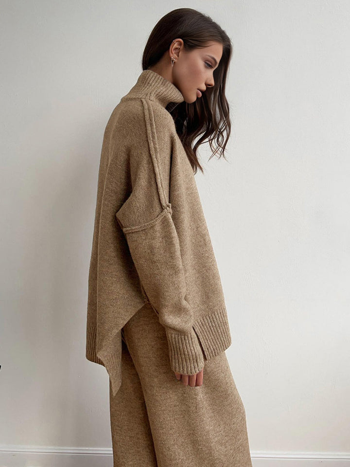 Ensemble en maille pour femme composé d'un pull à col roulé et d'un pantalon large - Elske
