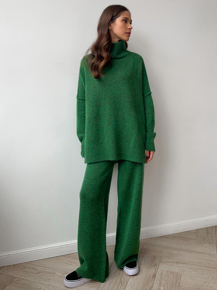 Ensemble en maille pour femme composé d'un pull à col roulé et d'un pantalon large - Elske
