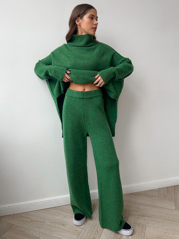 Ensemble en maille pour femme composé d'un pull à col roulé et d'un pantalon large - Elske