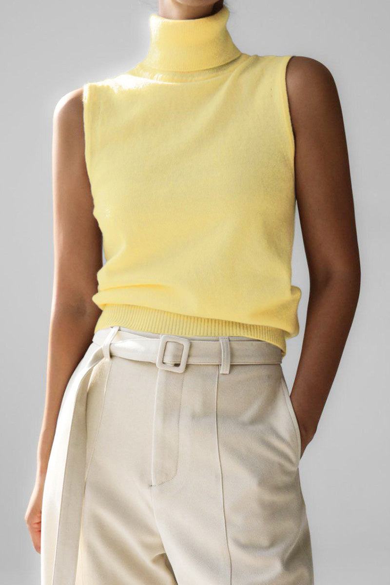 Ensemble en maille pour femme : haut à col roulé sans manches et cardigan court - Celia