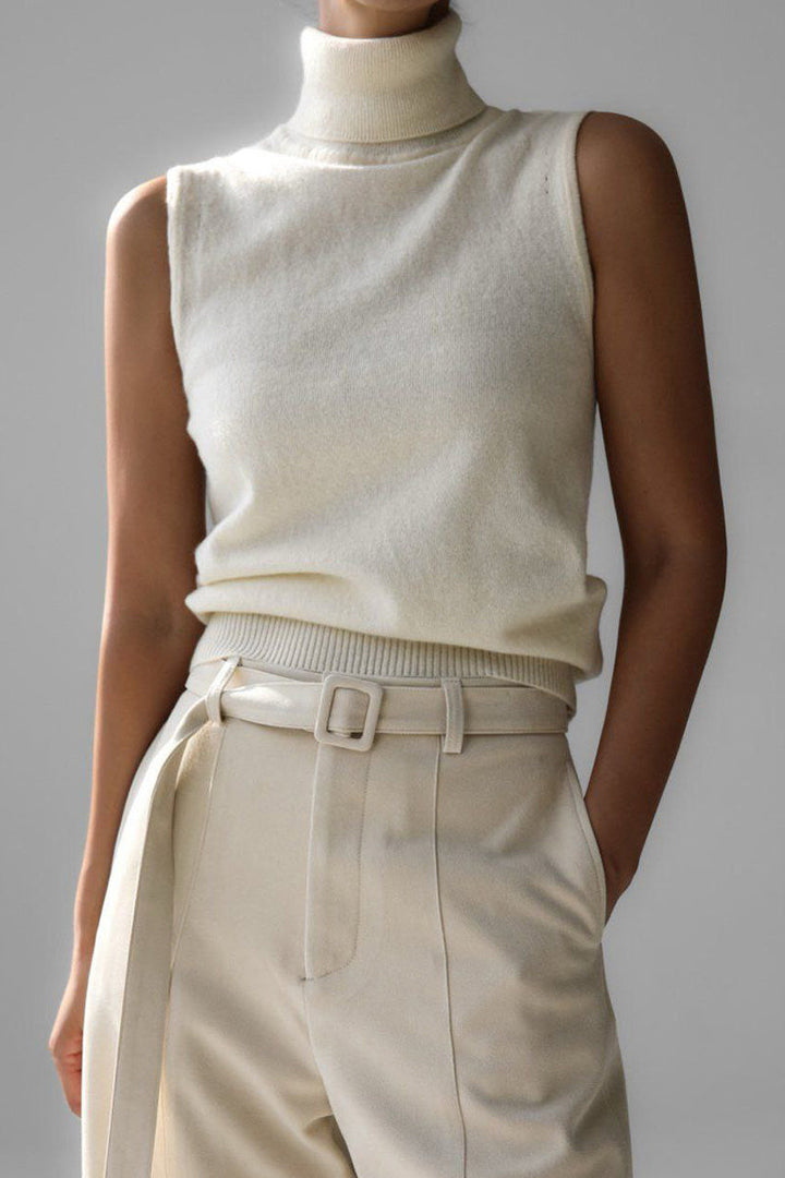Ensemble en maille pour femme : haut à col roulé sans manches et cardigan court - Celia