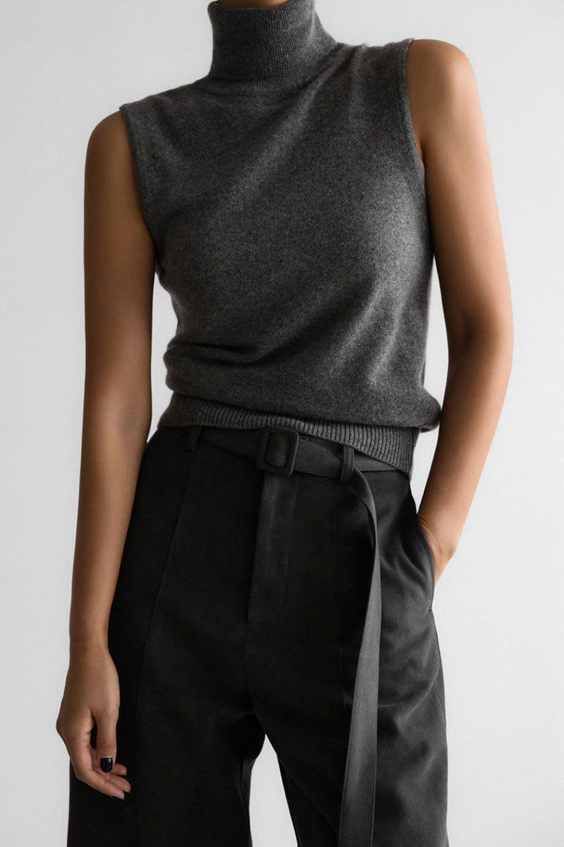 Ensemble en maille pour femme : haut à col roulé sans manches et cardigan court - Celia