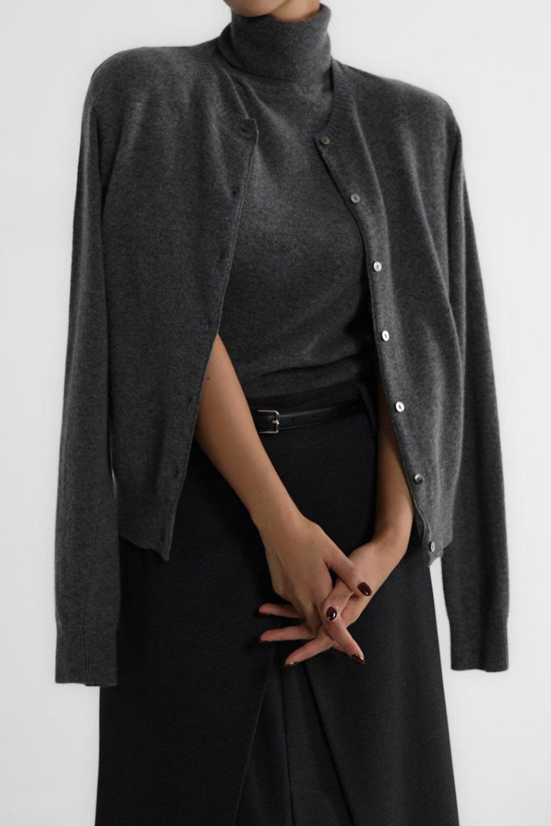 Ensemble en maille pour femme : haut à col roulé sans manches et cardigan court - Celia