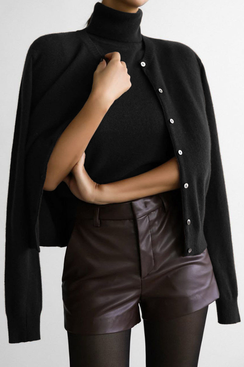Ensemble en maille pour femme : haut à col roulé sans manches et cardigan court - Celia