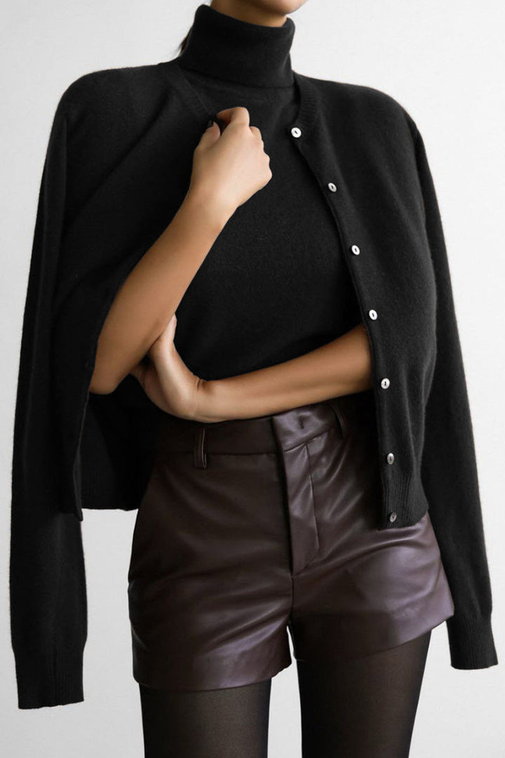 Ensemble en maille pour femme : haut à col roulé sans manches et cardigan court - Celia