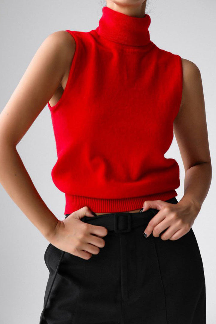 Ensemble en maille pour femme : haut à col roulé sans manches et cardigan court - Celia
