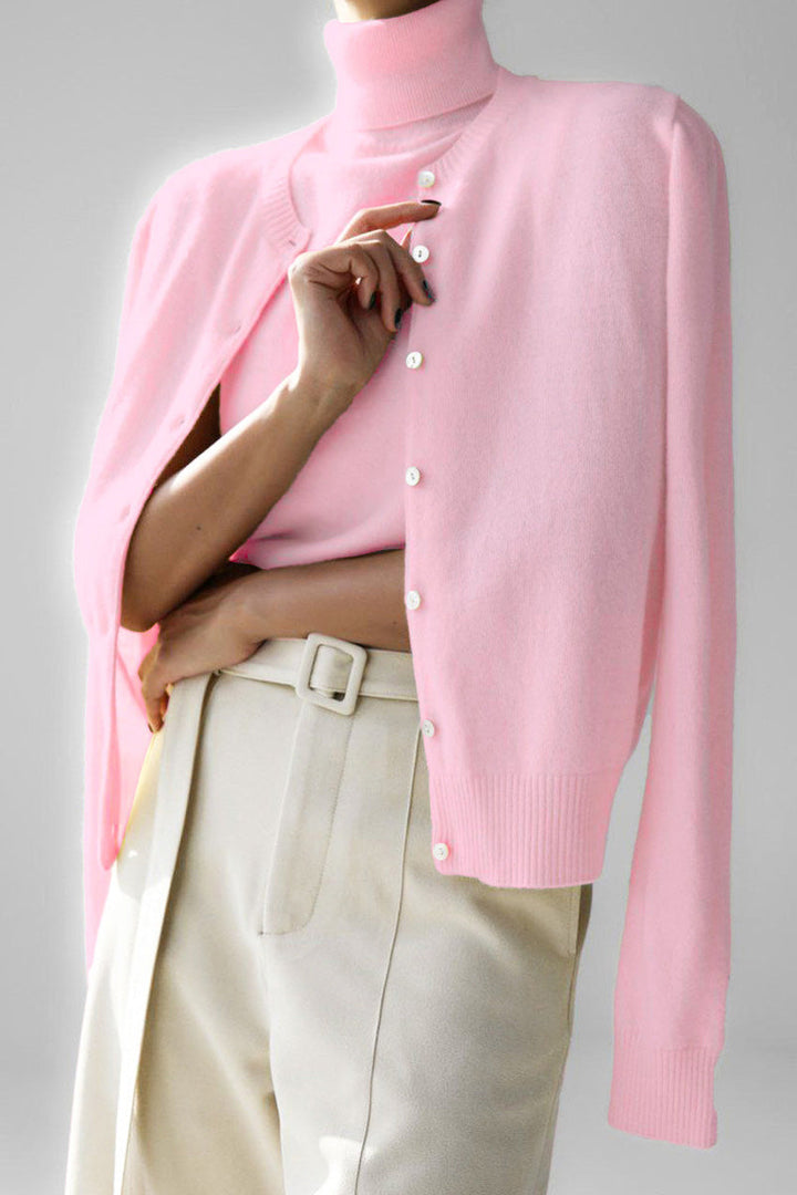 Ensemble en maille pour femme : haut à col roulé sans manches et cardigan court - Celia