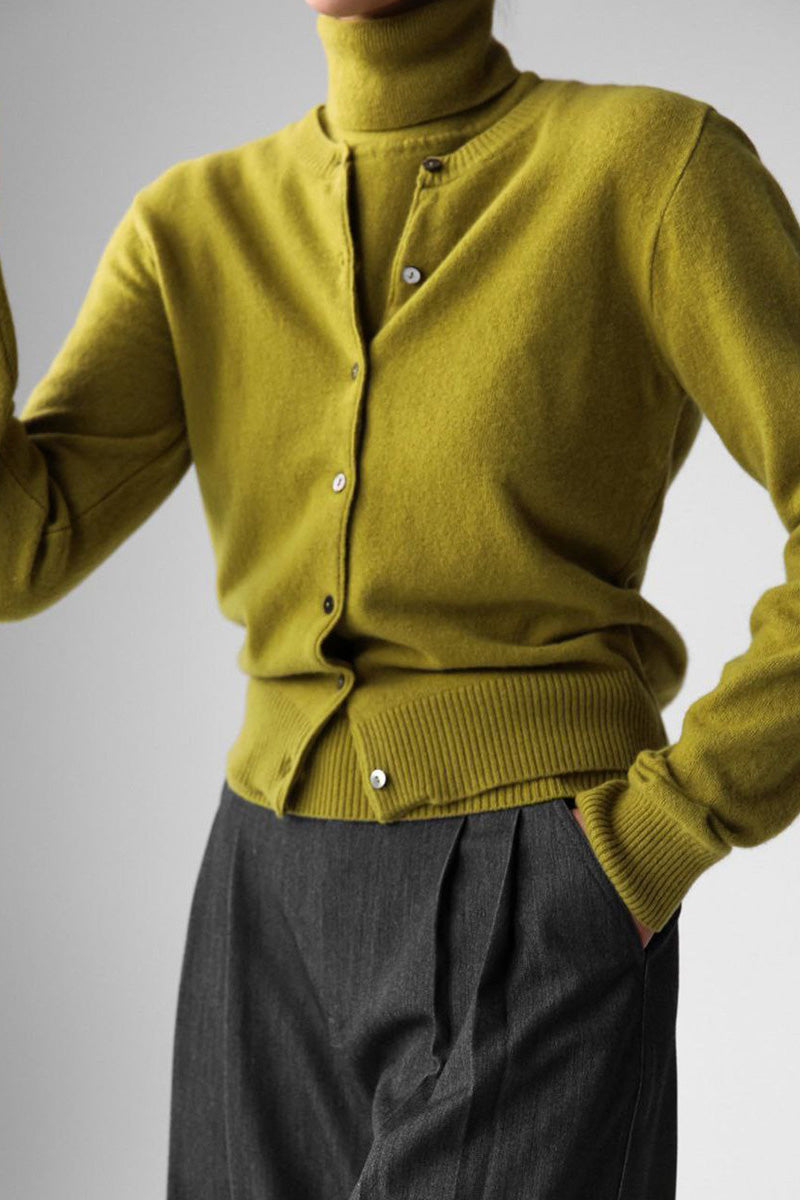 Ensemble en maille pour femme : haut à col roulé sans manches et cardigan court - Celia