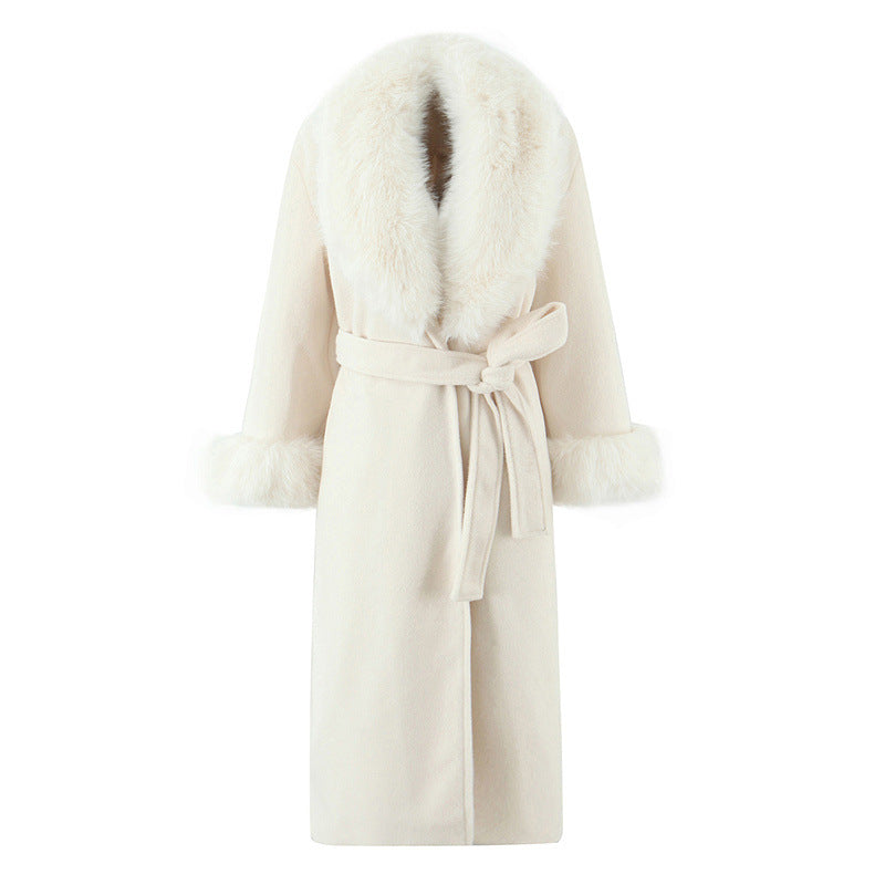 Manteau long pour femme avec col en fourrure et ceinture - Margaretti