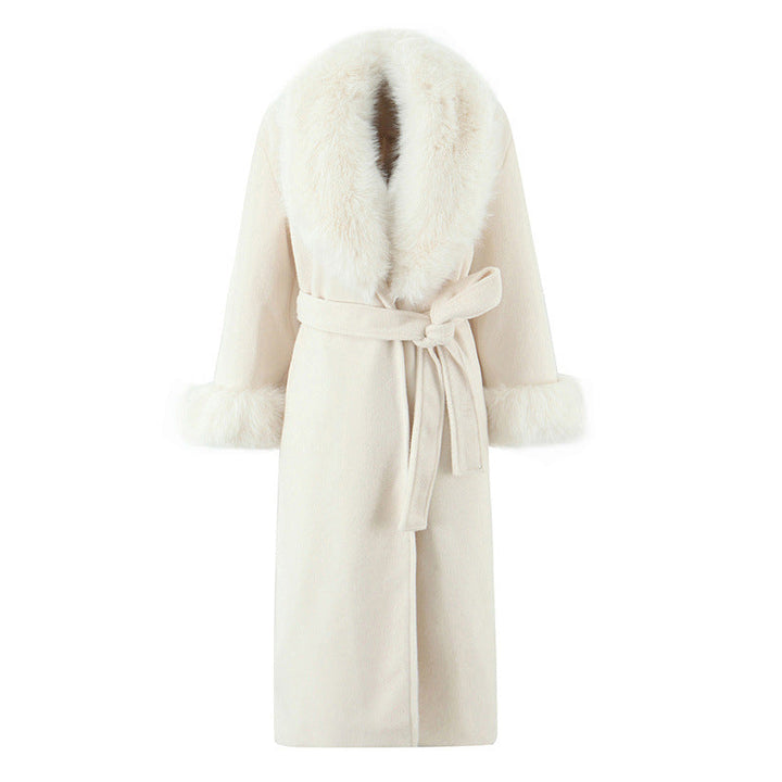 Manteau long pour femme avec col en fourrure et ceinture - Margaretti