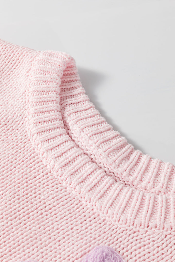 Colette - Pull Brodé Floral avec Pétales et Fils Roses