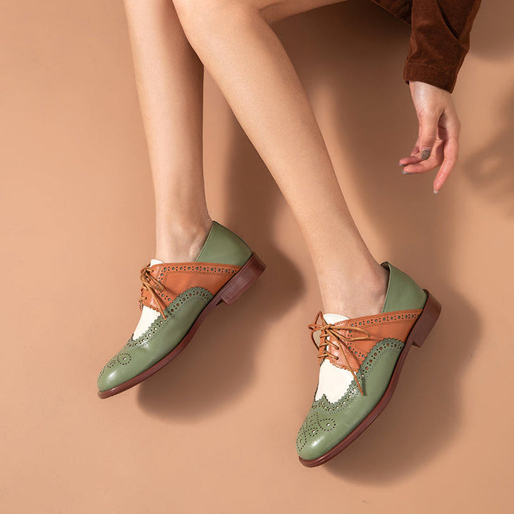 Chaussures oxford bicolores à talon bas pour femmes - Milany
