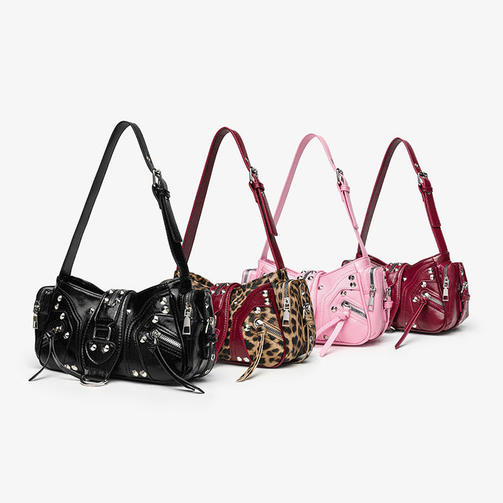 Sac à bandoulière pour femmes avec clous métalliques et poches zippées