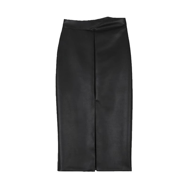 Jupe midi en cuir avec fente sur le devant pour femmes - Chiara