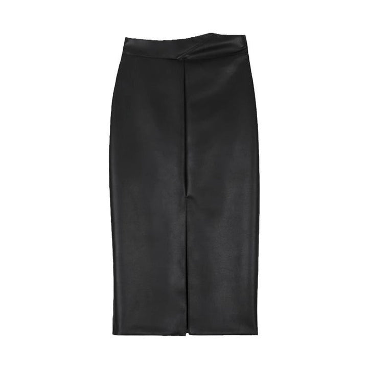 Jupe midi en cuir avec fente sur le devant pour femmes - Chiara