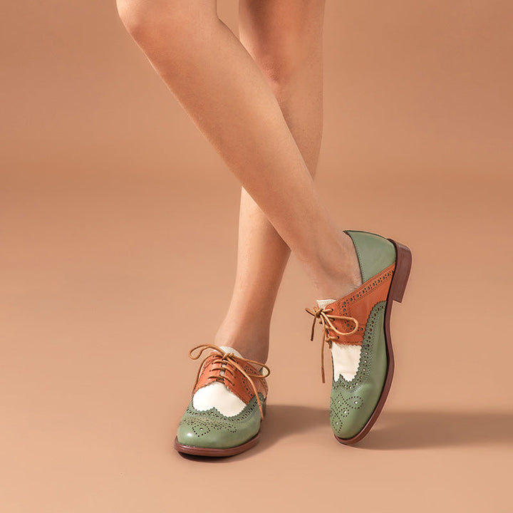 Chaussures oxford bicolores à talon bas pour femmes - Milany