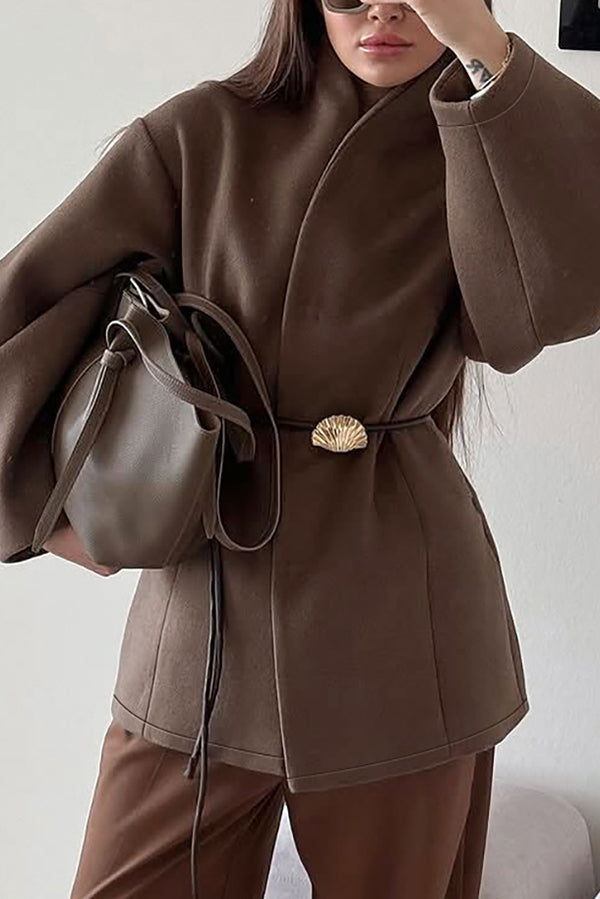 Manteau croisé en laine pour femme avec ceinture fine - Zanya