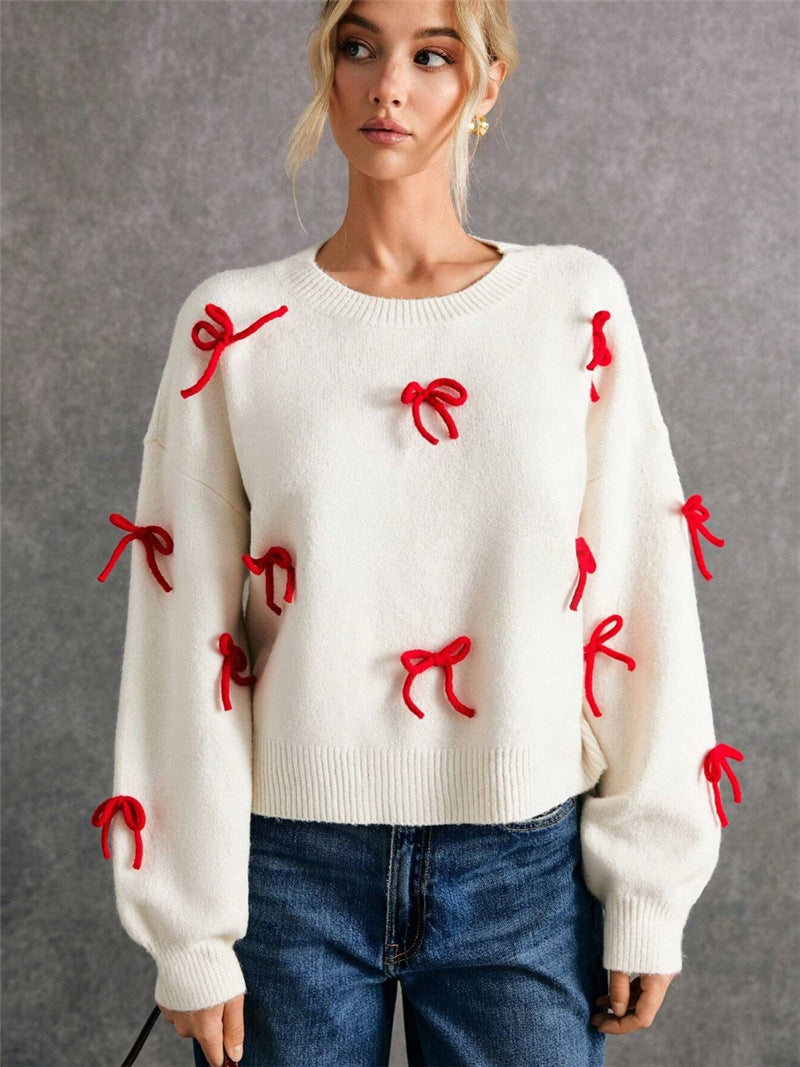 Pull tricoté pour femmes avec nœud graphique - Brynja
