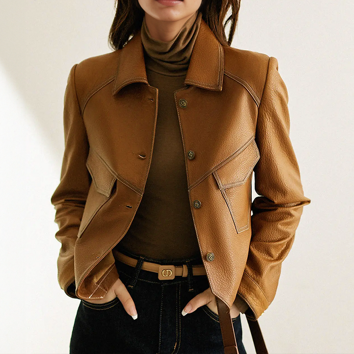 Veste courte pour femme avec fermeture à boutons et col classique - Kareld